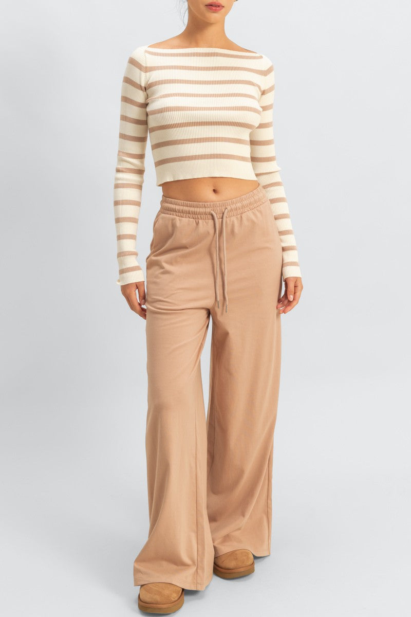 Striped Boatneck Cropped Sweater