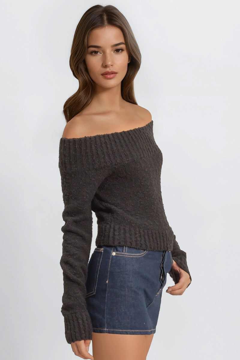 Cropped Off-The-Shoulder Sweater
