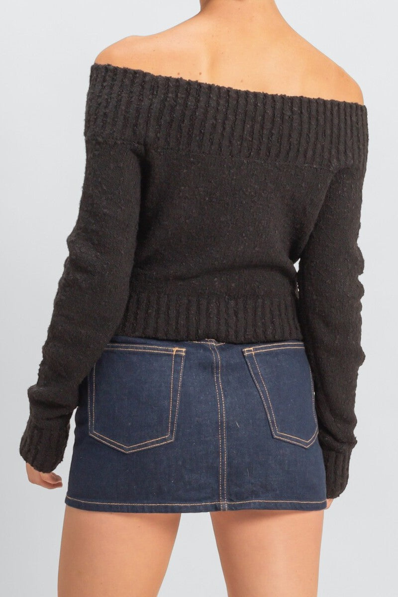 Cropped Off-The-Shoulder Sweater
