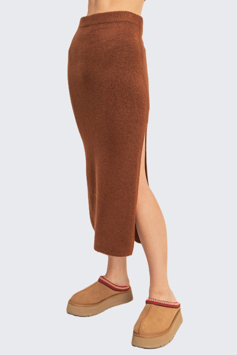 Button-Front Vest & Maxi Skirt Sweater Set