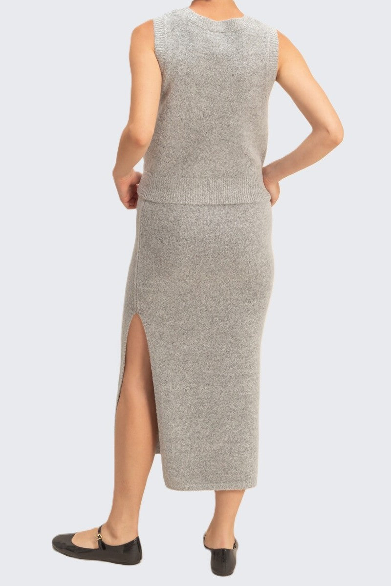 Button-Front Vest & Maxi Skirt Sweater Set