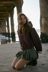 Faux Suede Cropped Hooded Jacket