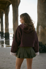 Faux Suede Cropped Hooded Jacket