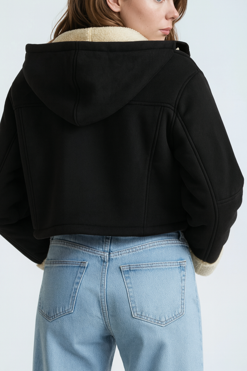 Faux Suede Cropped Hooded Jacket