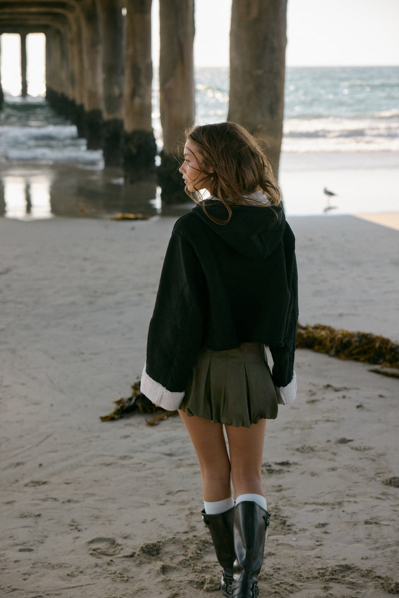 Faux Suede Cropped Hooded Jacket