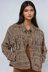 Glen Plaid Fringe-Trim Jacket