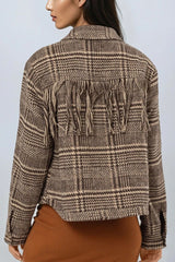 Glen Plaid Fringe-Trim Jacket
