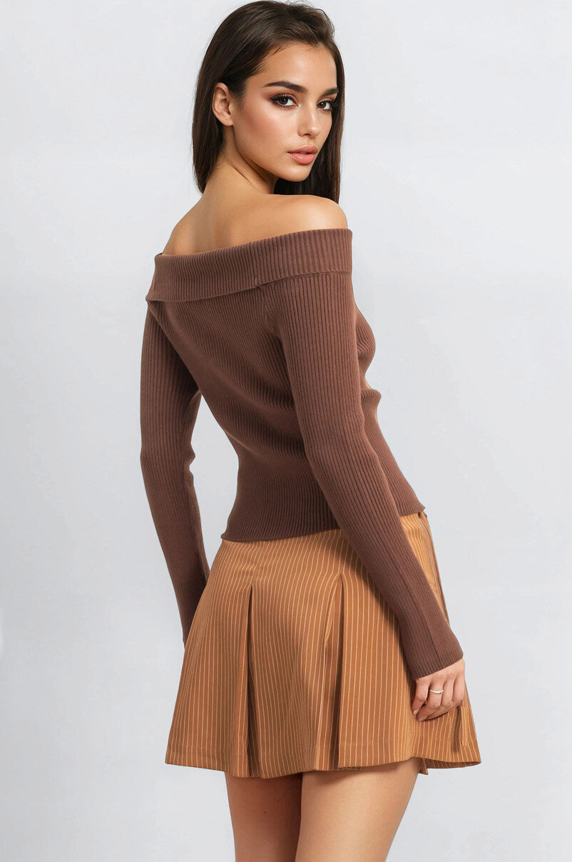 Ribbed Off-The-Shoulder Sweater-Knit Top