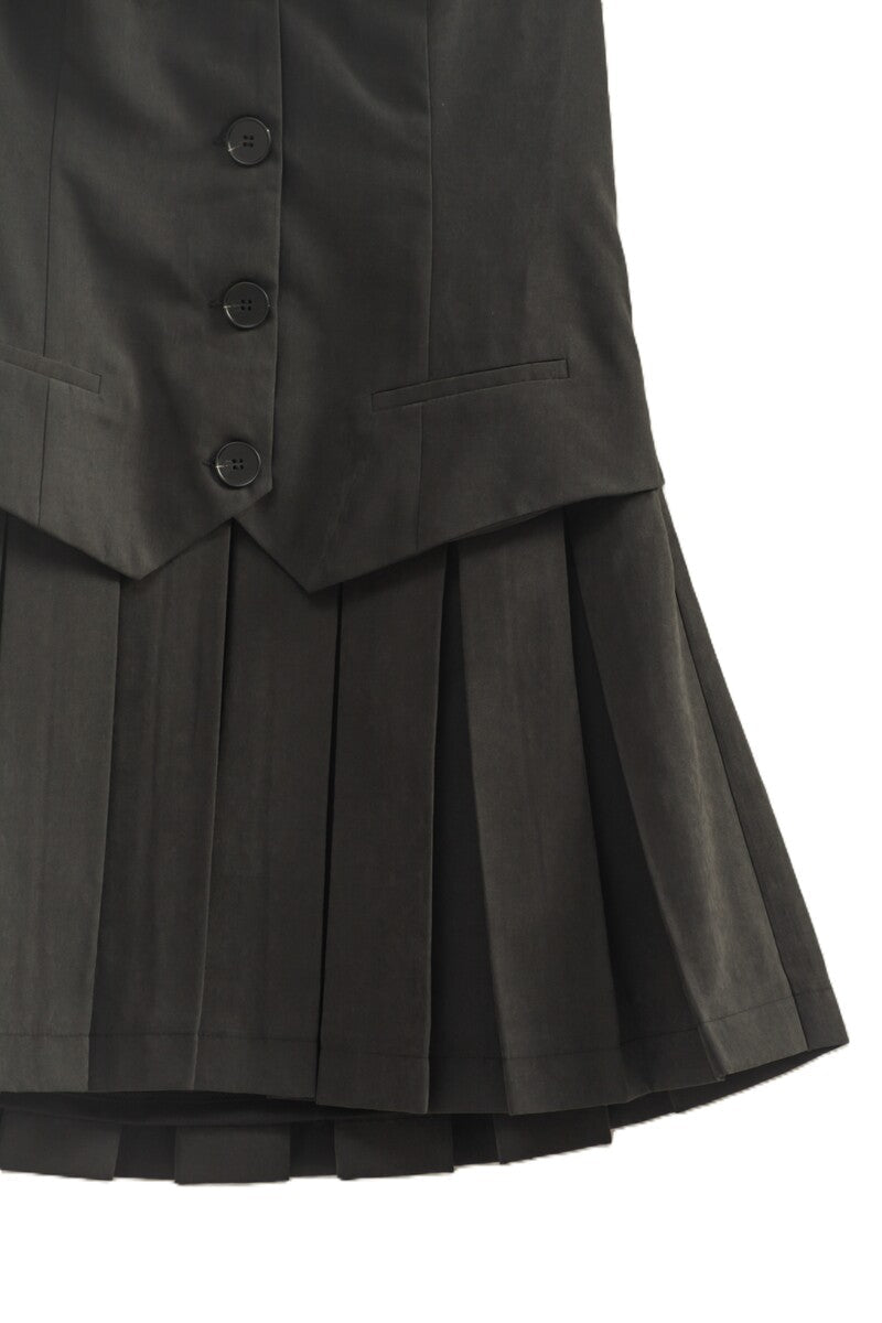 Vested Pleat-Skirt Mini Dress