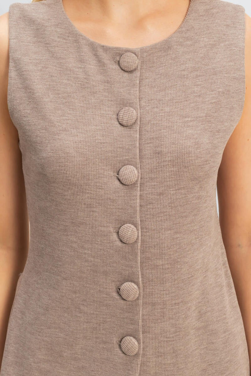 Rib-Knit Button-Front Sleeveless Top