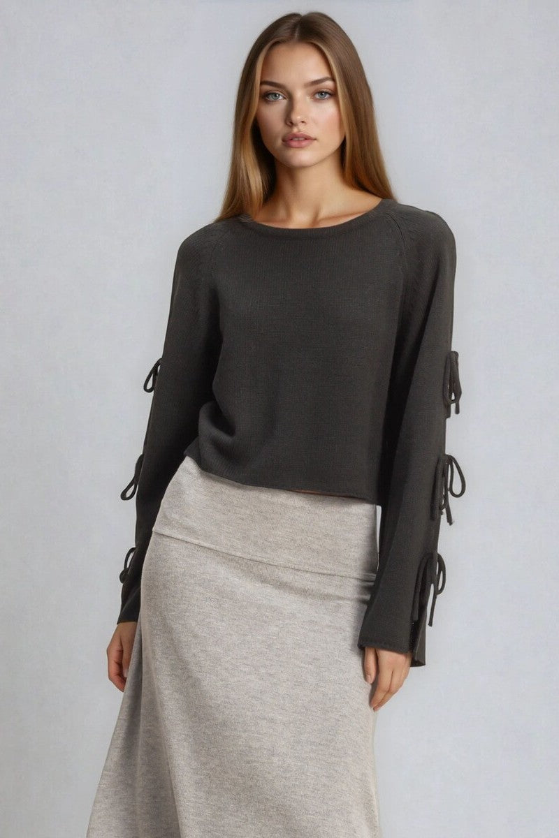 Tie-Sleeve Cropped Sweater Top
