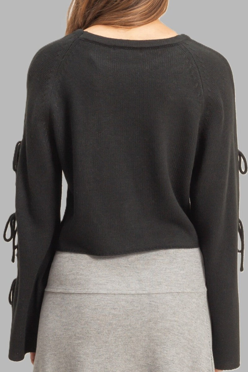 Tie-Sleeve Cropped Sweater Top
