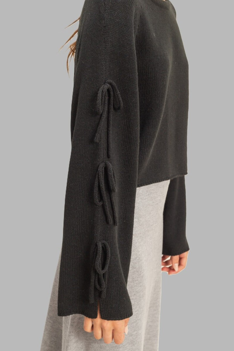 Tie-Sleeve Cropped Sweater Top