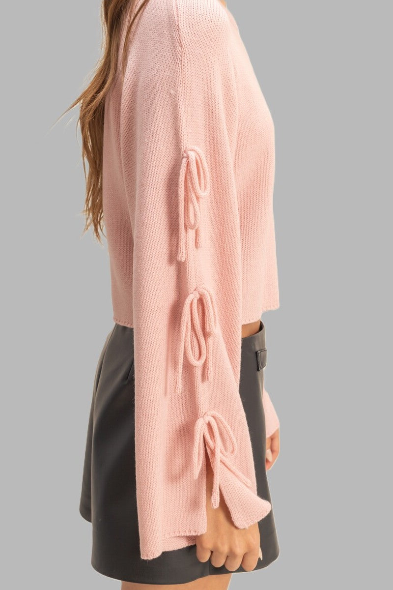 Tie-Sleeve Cropped Sweater Top
