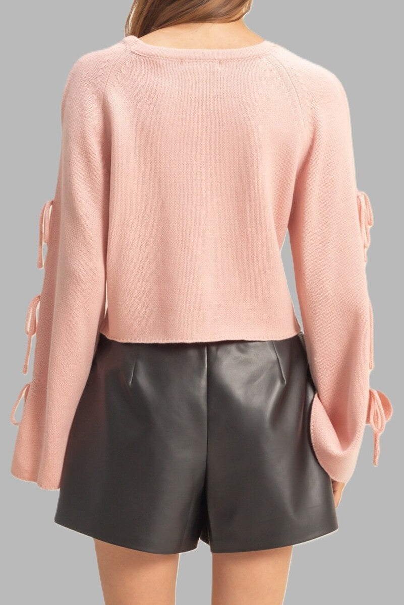 Tie-Sleeve Cropped Sweater Top