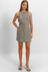 Sleeveless Houndstooth Button-Front Mini Dress