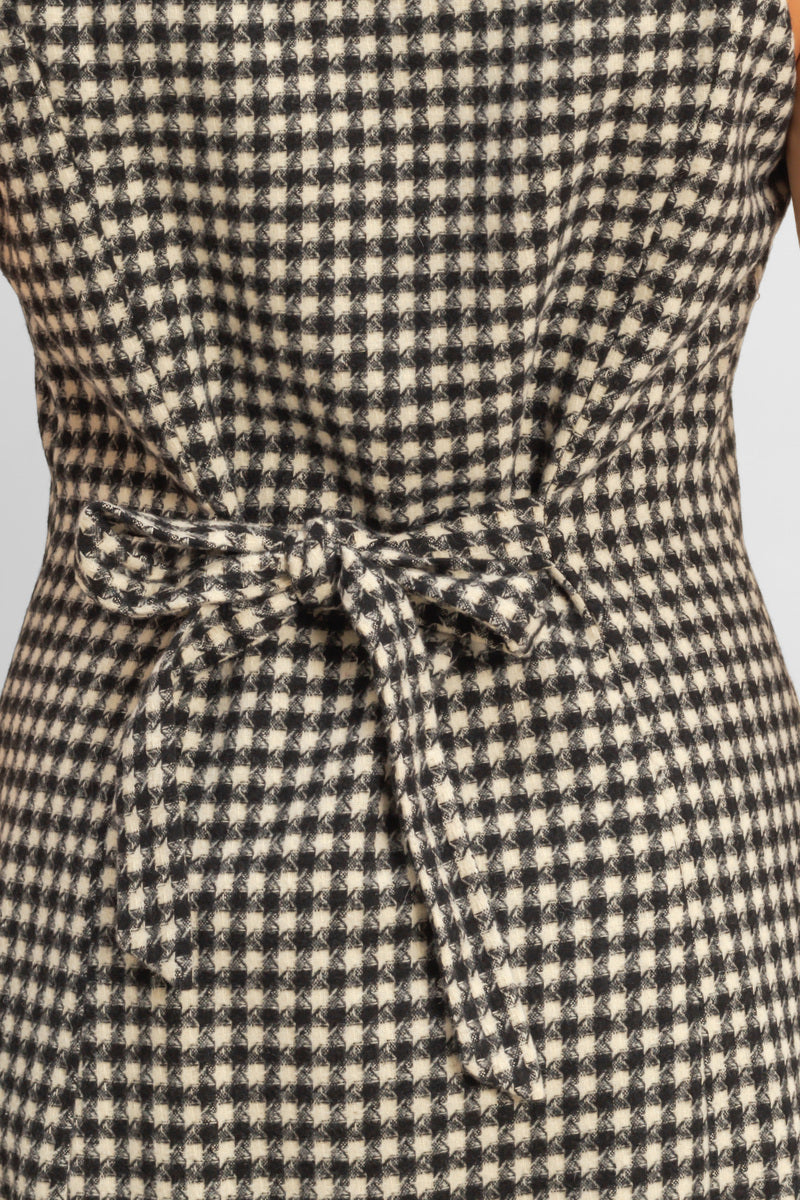 Sleeveless Houndstooth Button-Front Mini Dress