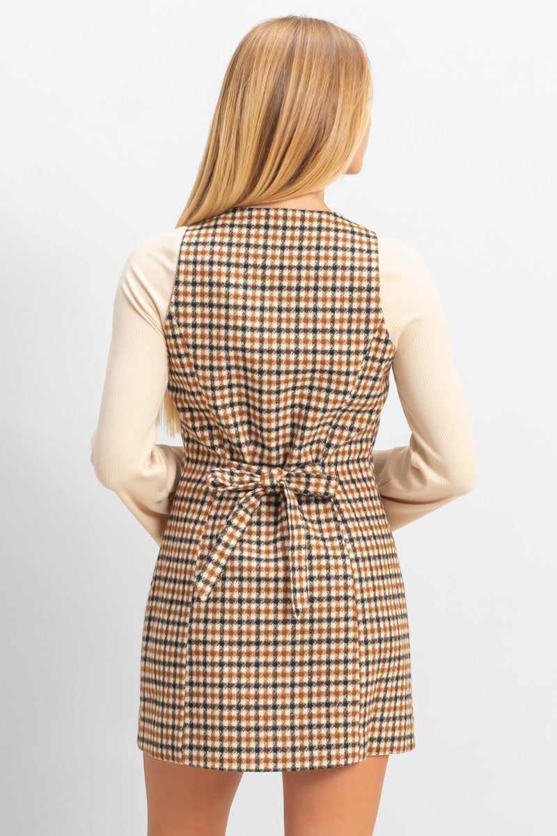 Sleeveless Houndstooth Button-Front Mini Dress