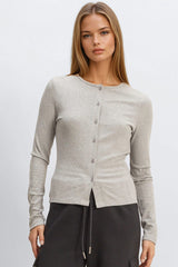 Ribbed Button-Front Cardigan Top