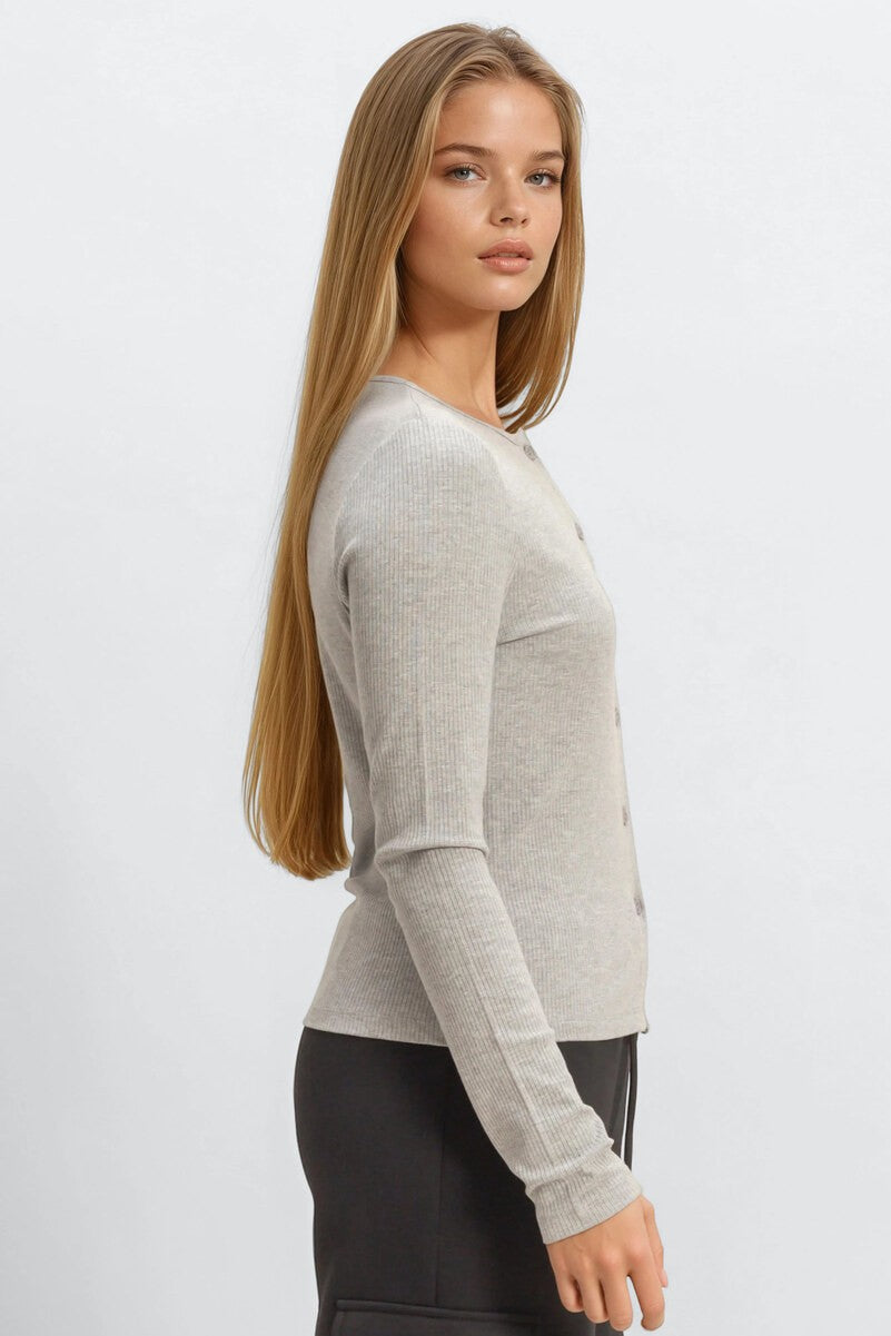 Ribbed Button-Front Cardigan Top