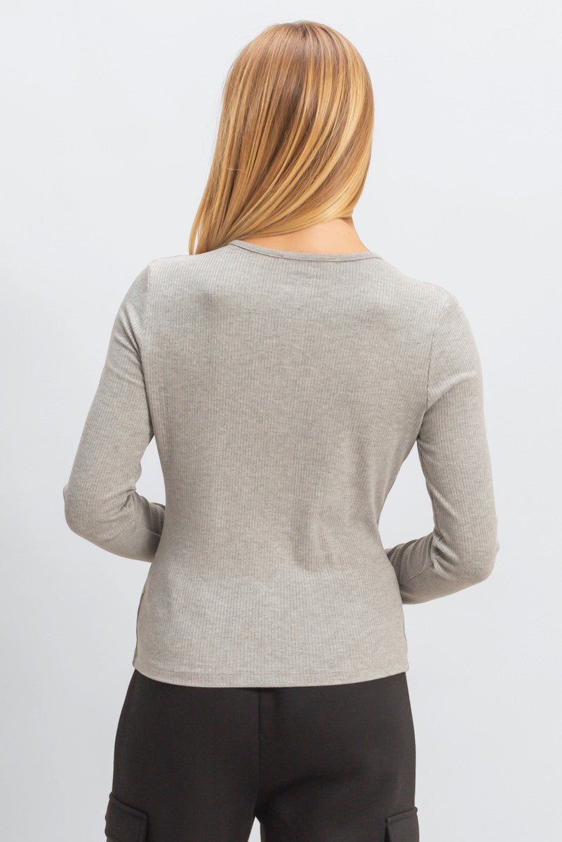 Ribbed Button-Front Cardigan Top