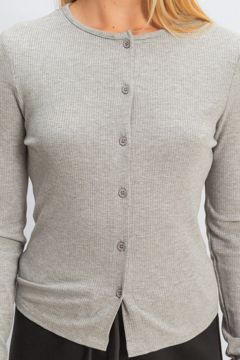 Ribbed Button-Front Cardigan Top