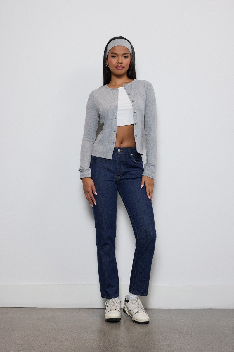 Ribbed Button-Front Cardigan Top