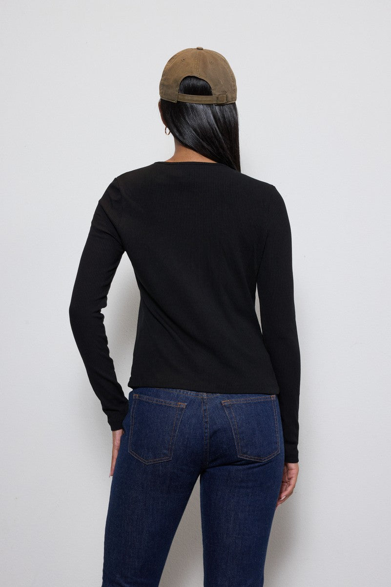 Ribbed Button-Front Cardigan Top