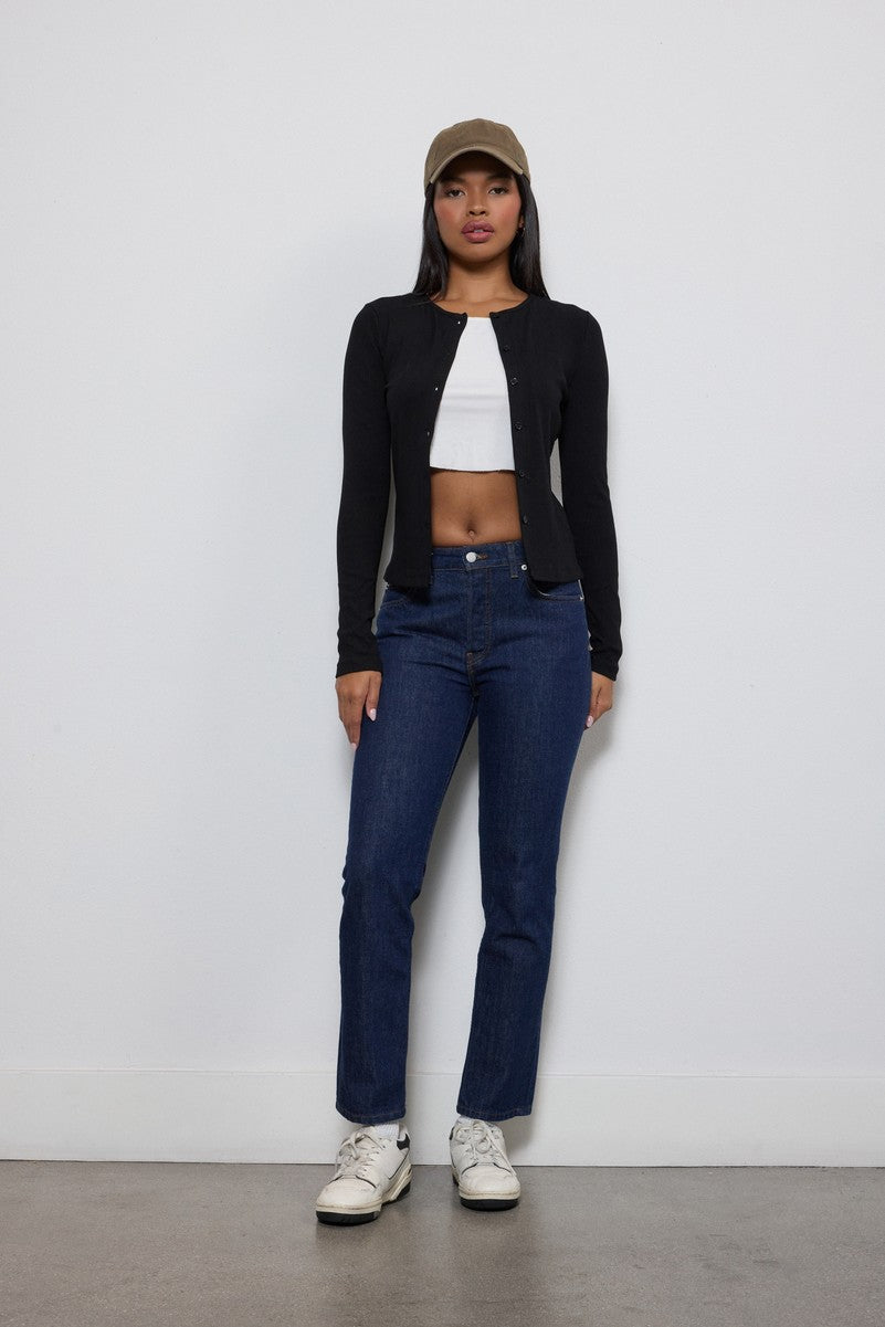 Ribbed Button-Front Cardigan Top
