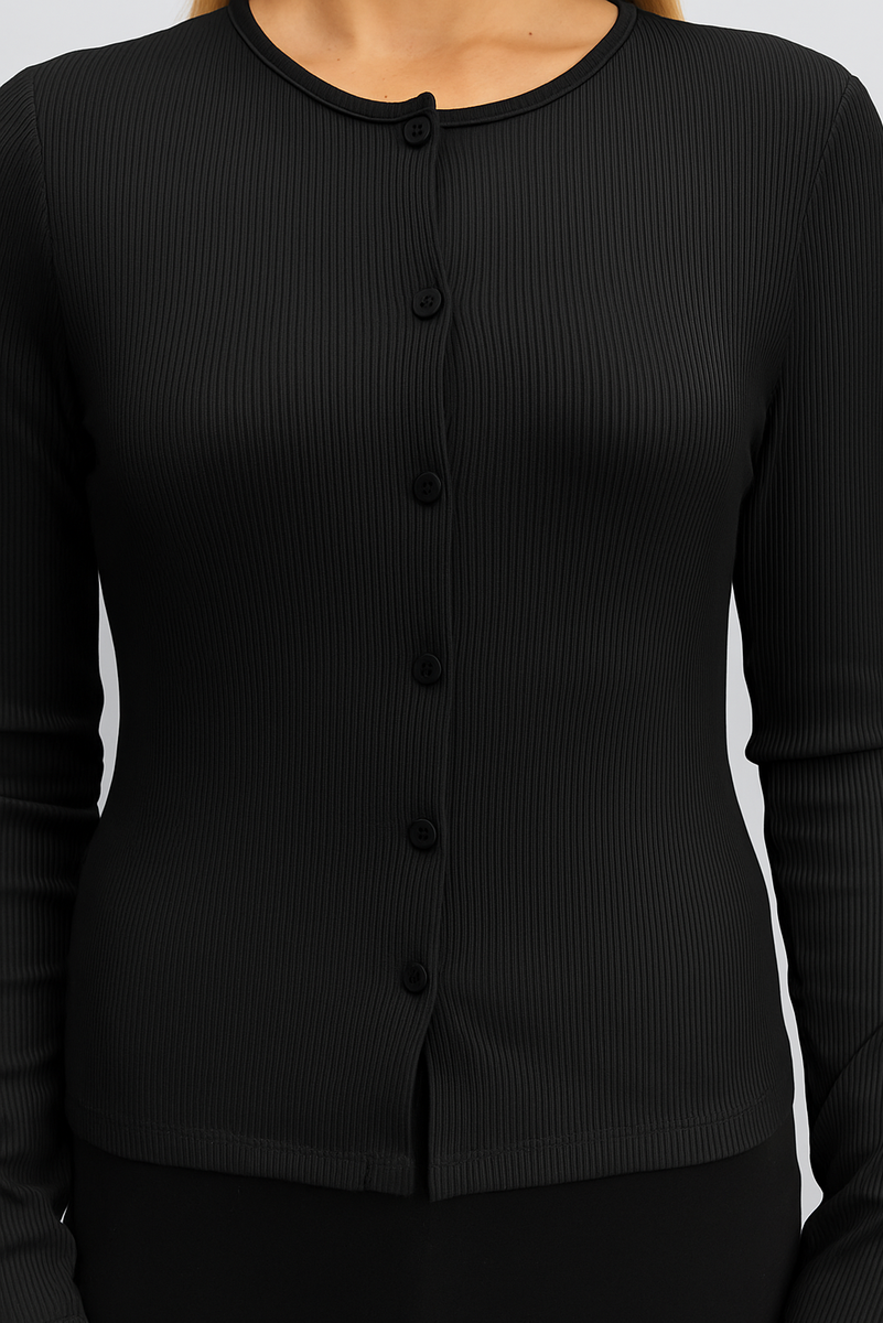 Ribbed Button-Front Cardigan Top