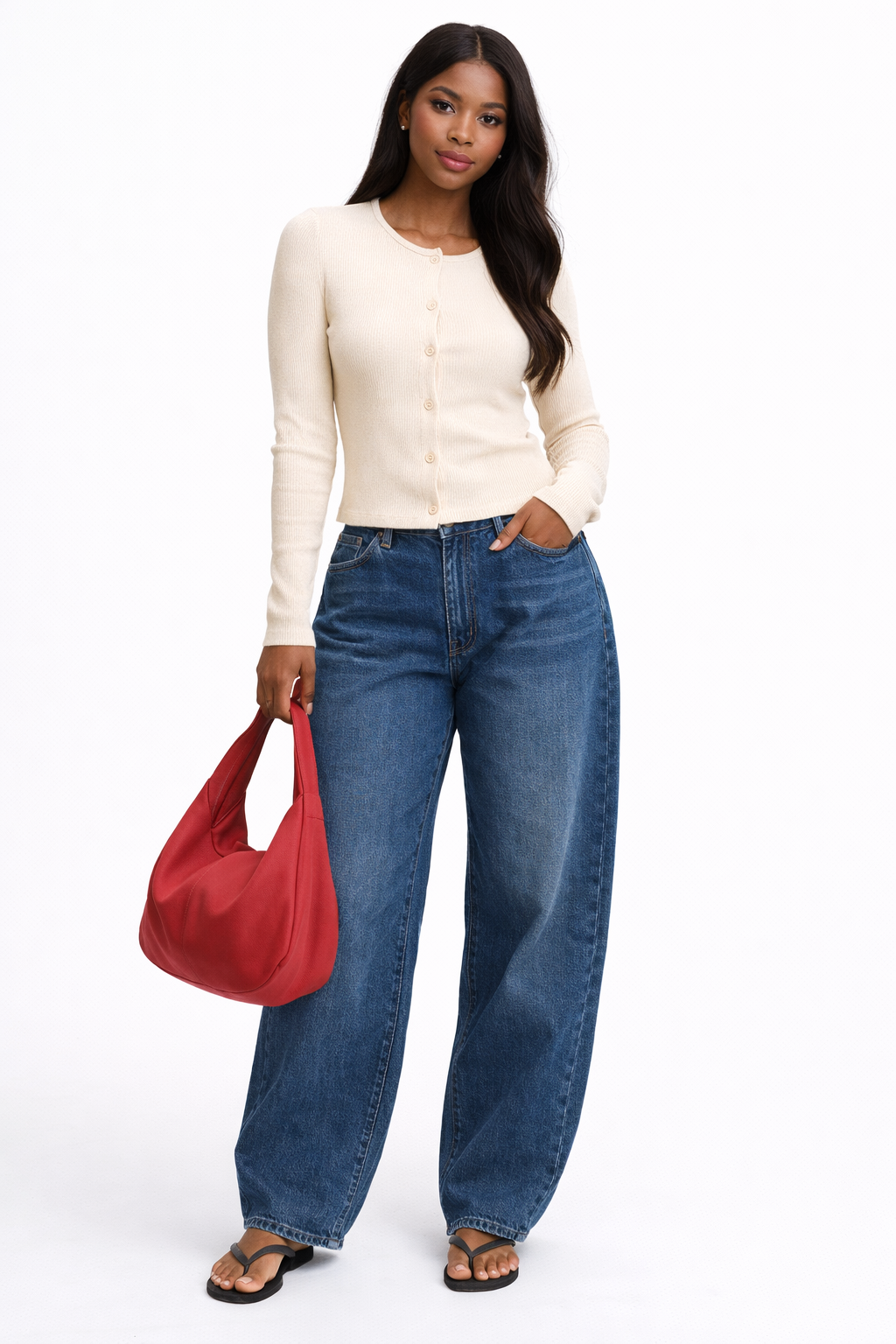 Ribbed Button-Front Cardigan Top