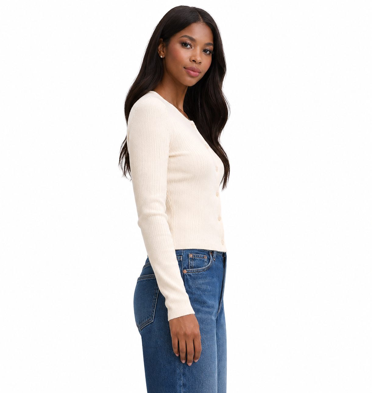 Ribbed Button-Front Cardigan Top