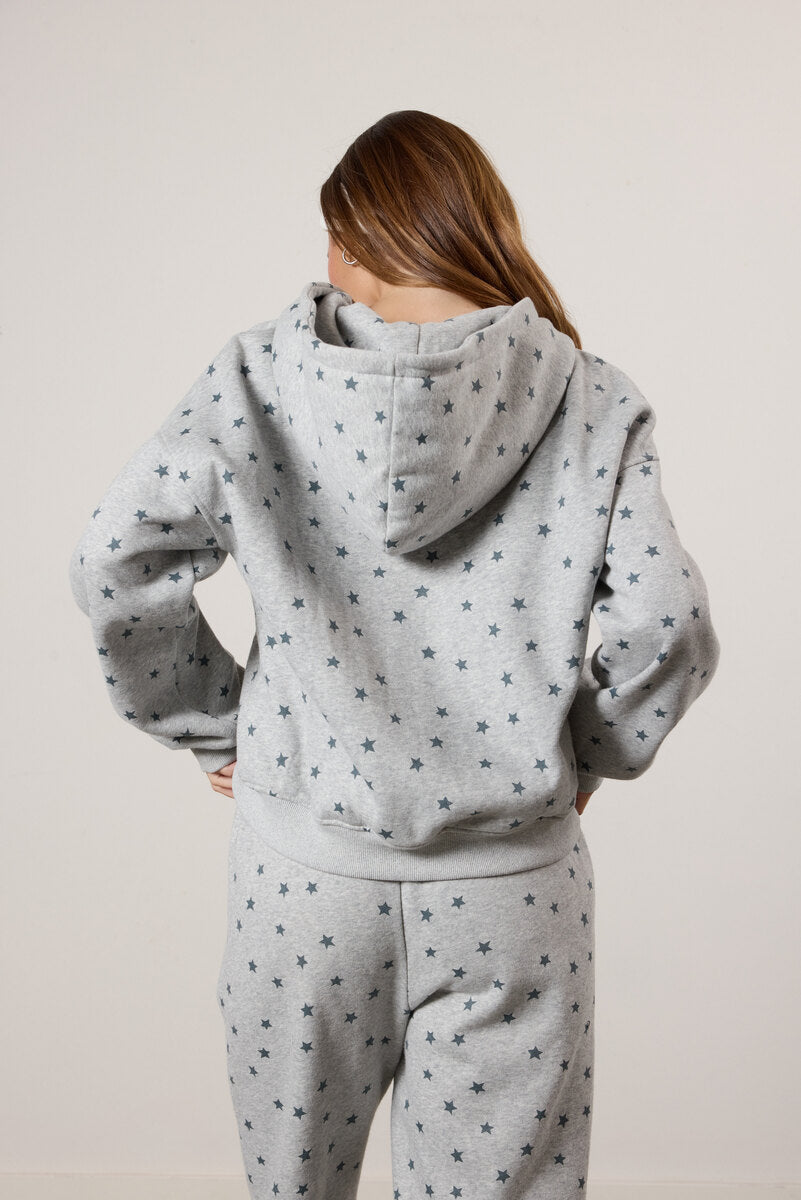 Star Print Zip-Front Hoodie