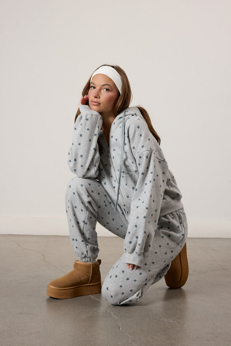 Star Print Zip-Front Hoodie