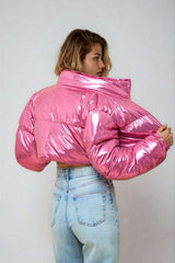 Cropped Metallic Puffer Jacket