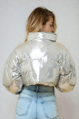 Cropped Metallic Puffer Jacket