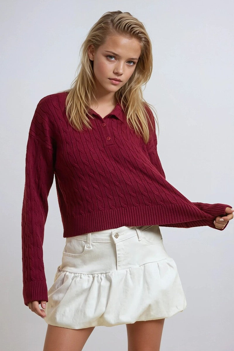 Cable Knit Collared Sweater