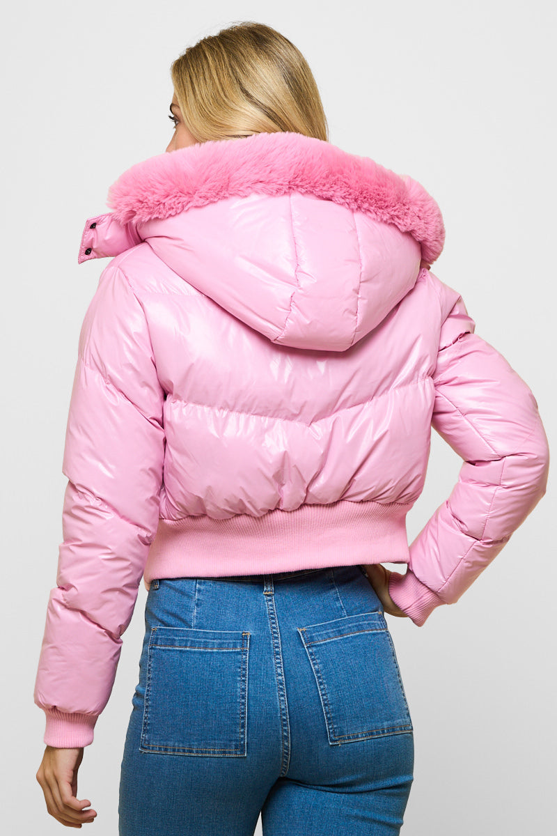Shiny Hooded Puffer Jacket