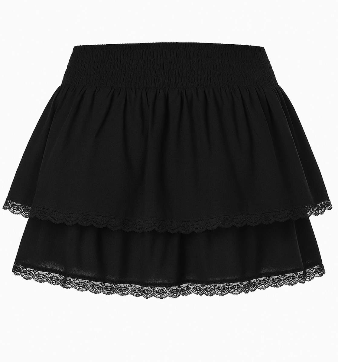 Tiered Twill Lace-Trim Mini Skirt