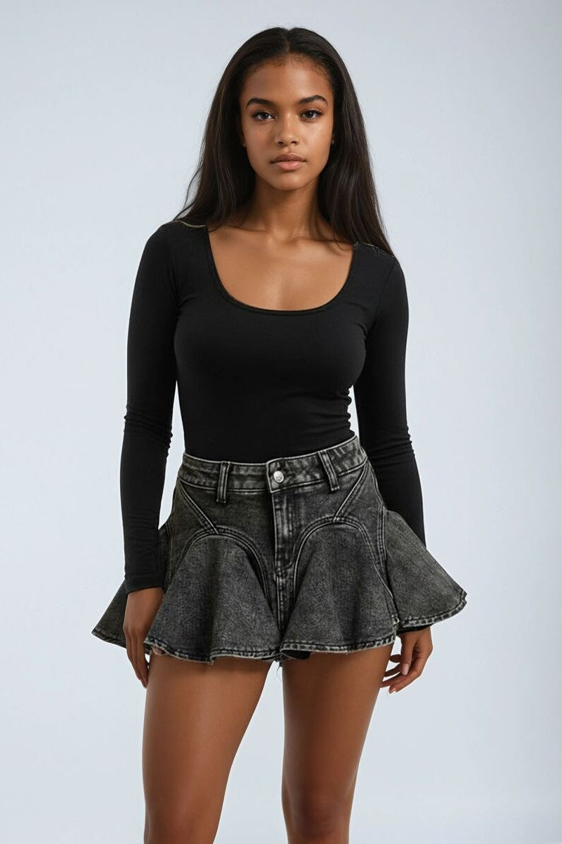 Denim Flounce Mini Skirt