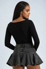 Denim Flounce Mini Skirt