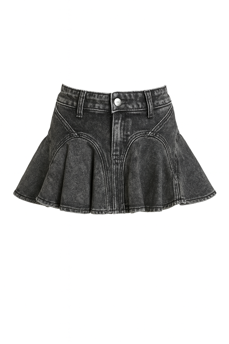 Denim Flounce Mini Skirt