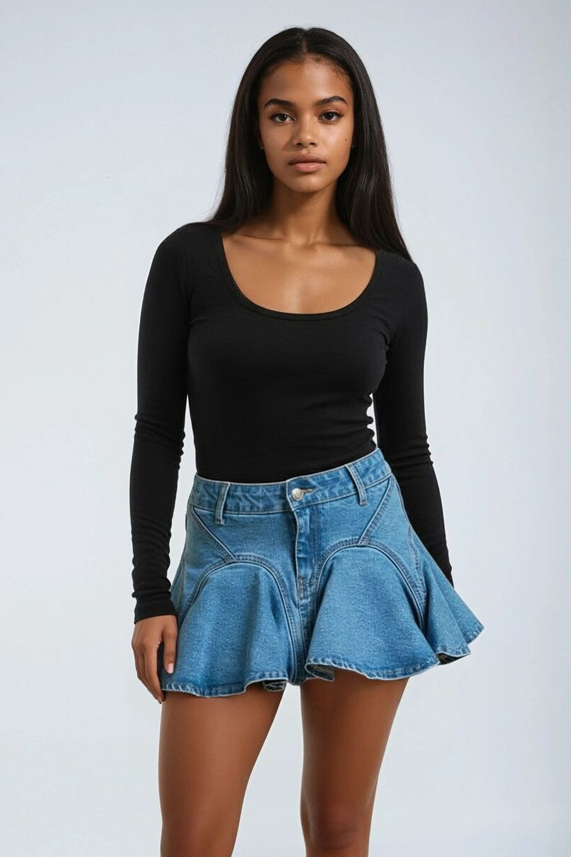 Denim Flounce Mini Skirt