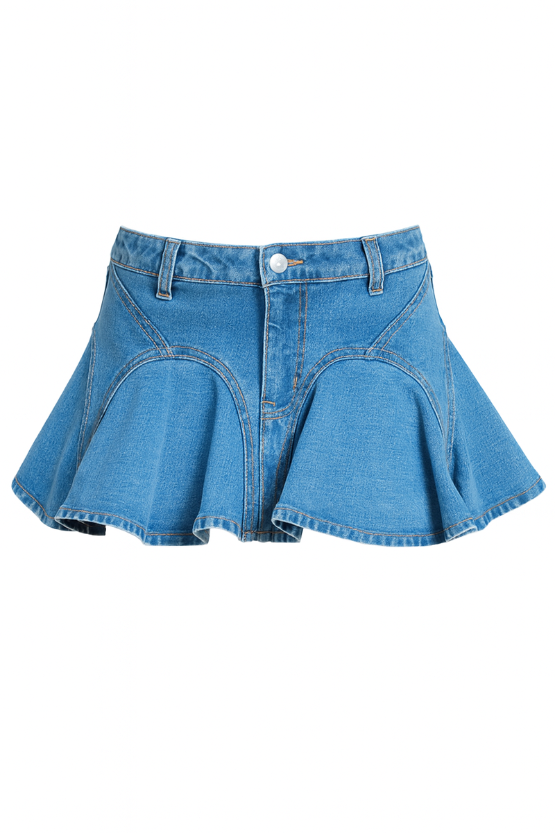 Denim Flounce Mini Skirt