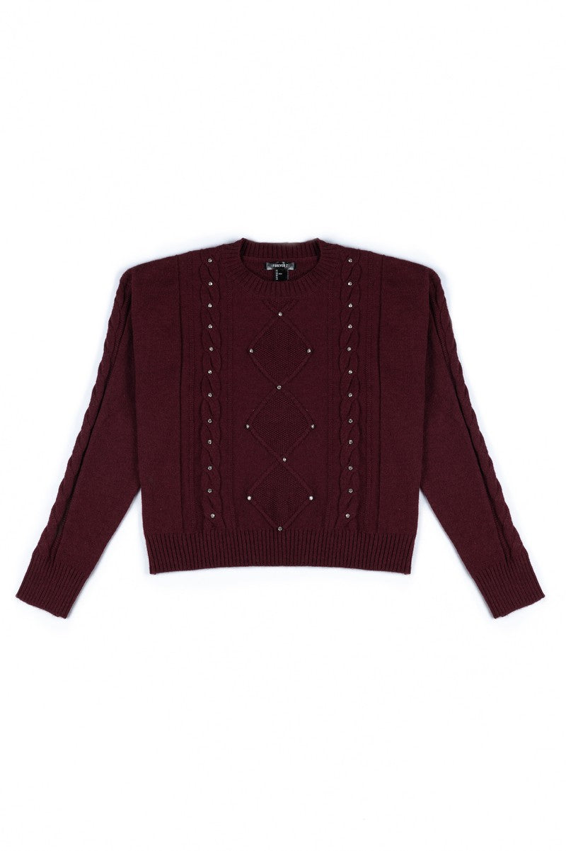 Embellished Cable-Knit Cropped Sweater