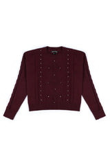 Embellished Cable-Knit Cropped Sweater
