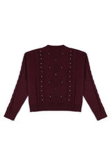 Embellished Cable-Knit Cropped Sweater