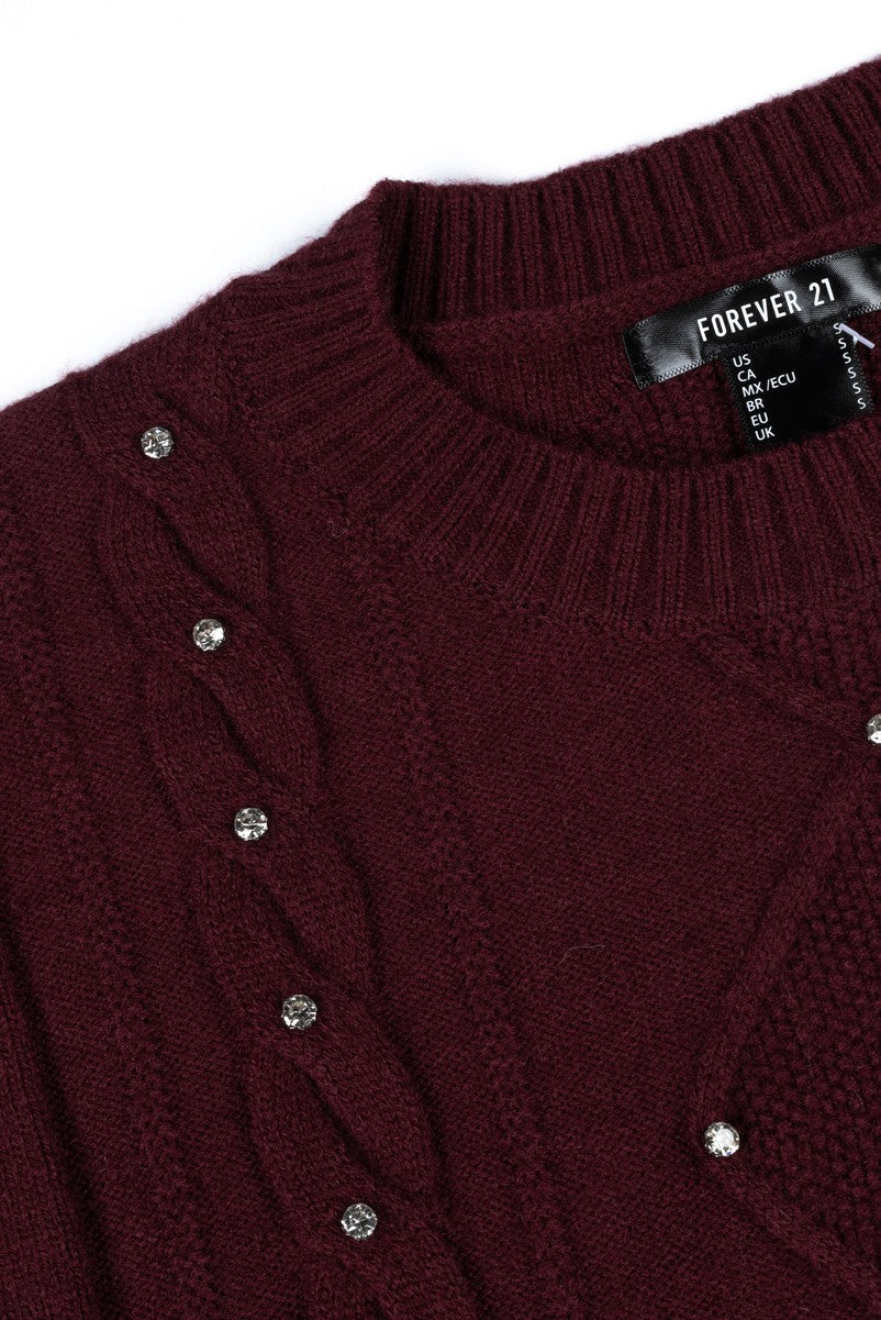 Embellished Cable-Knit Cropped Sweater
