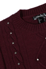 Embellished Cable-Knit Cropped Sweater