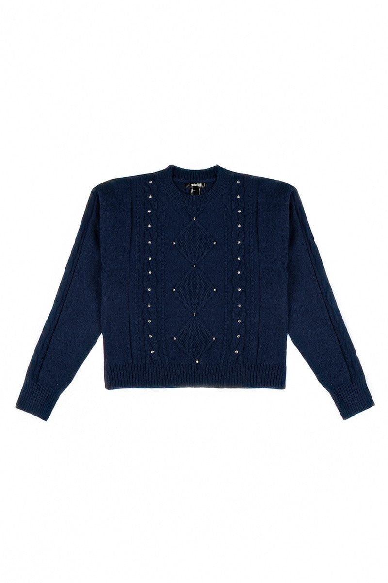 Embellished Cable-Knit Cropped Sweater